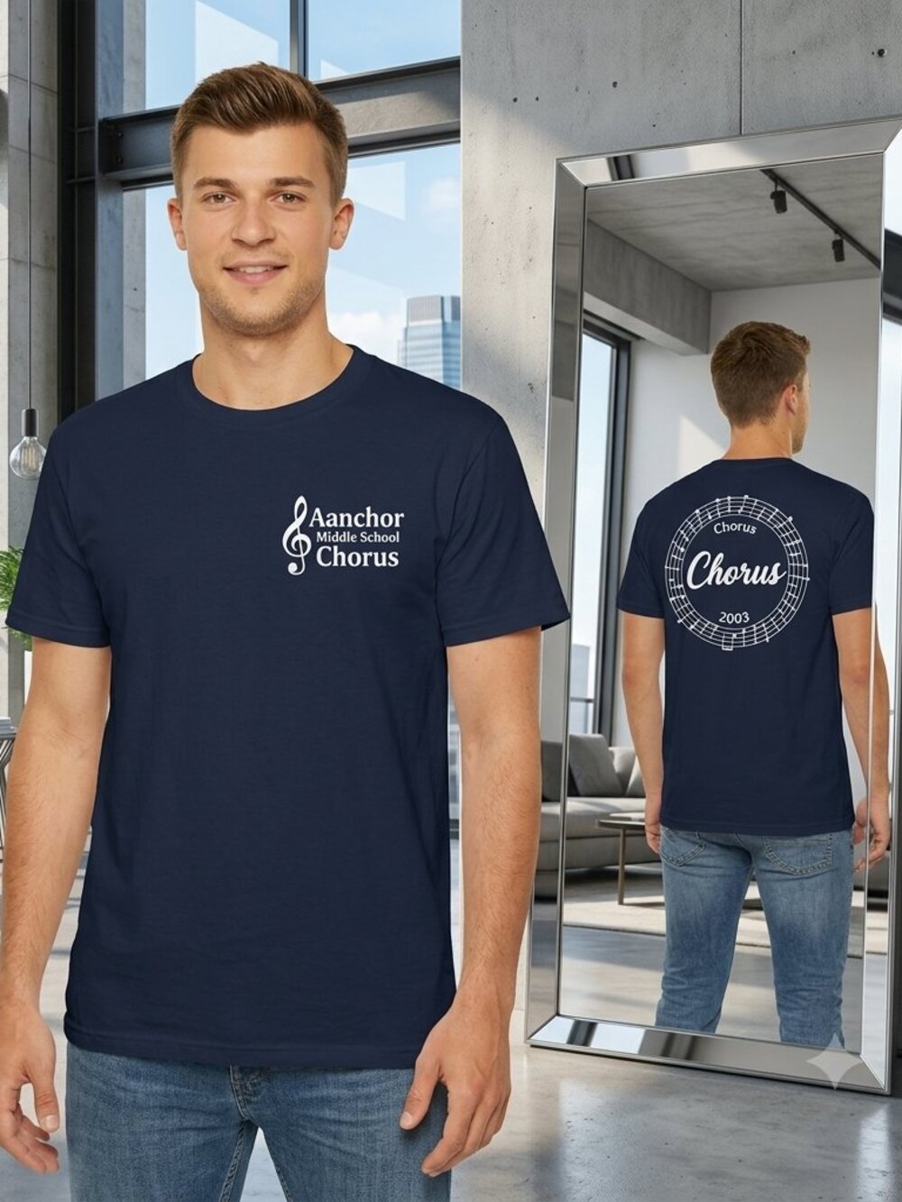 NWOT Unisex Adult M T-Shirt Logo 100% Heavyweight Ultra Cotton Navy Corus Music